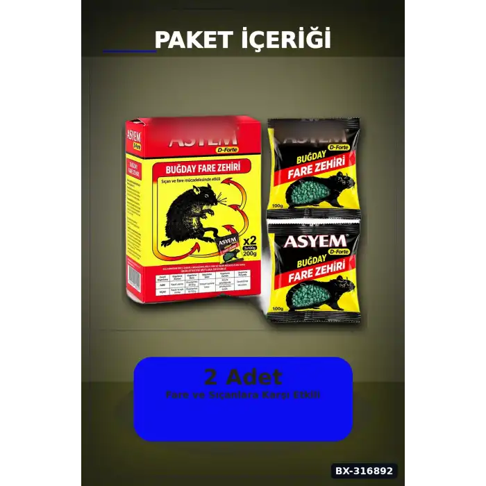 Fare Yemi Buğday Tane Formüllü Kemirgen Zehiri 200 gr, 2 Adet x 100 gr BX-316892