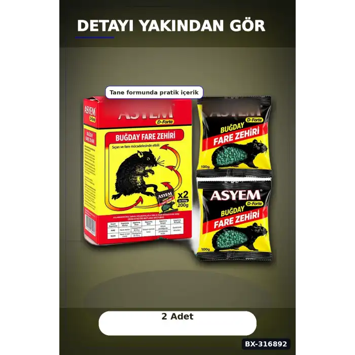 Fare Yemi Buğday Tane Formüllü Kemirgen Zehiri 200 gr, 2 Adet x 100 gr BX-316892