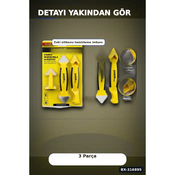 Silikon Kazıyıcı ve Derz Malası El Aleti Seti 3 Parça Tadilat Uygulama BX-316895