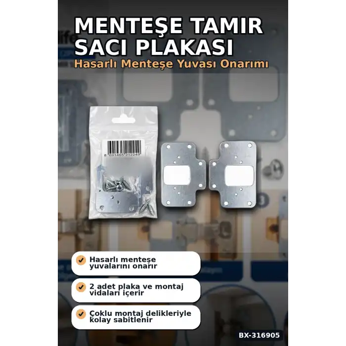 Menteşe Tamir Sacı Plakası Mobilya Dolap Kapağı Onarım Plaketi, 2 Adet BX-316905