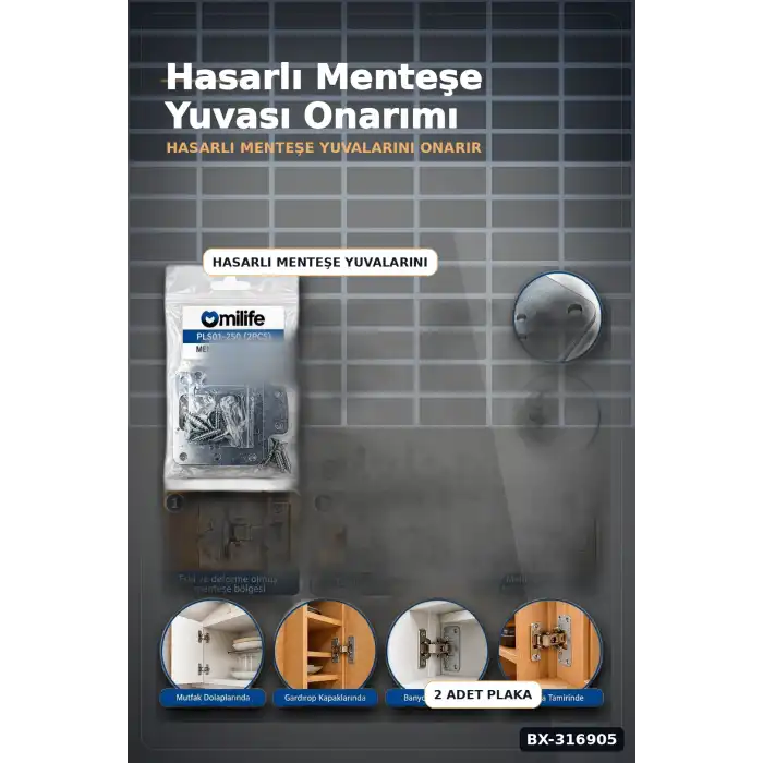 Menteşe Tamir Sacı Plakası Mobilya Dolap Kapağı Onarım Plaketi, 2 Adet BX-316905