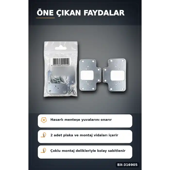 Menteşe Tamir Sacı Plakası Mobilya Dolap Kapağı Onarım Plaketi, 2 Adet BX-316905