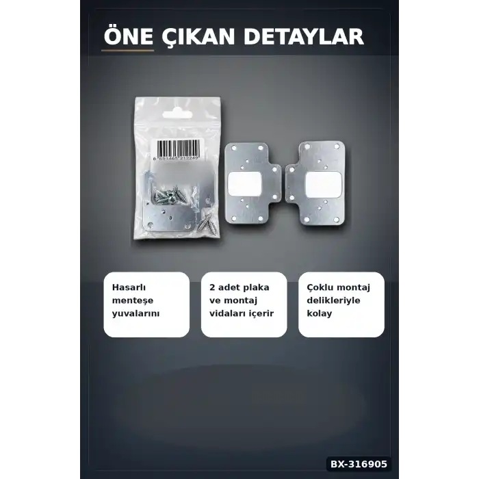 Menteşe Tamir Sacı Plakası Mobilya Dolap Kapağı Onarım Plaketi, 2 Adet BX-316905