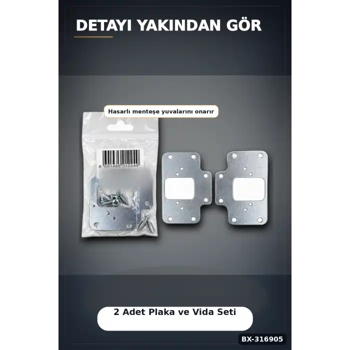 Menteşe Tamir Sacı Plakası Mobilya Dolap Kapağı Onarım Plaketi, 2 Adet BX-316905