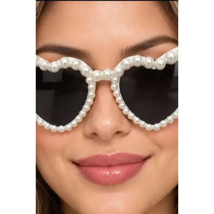 Bride Kalp Parti Gözlüğü İnci Detaylı Beyaz Siyah Camlı Bekarlığa Veda Aksesuarı BX-316906