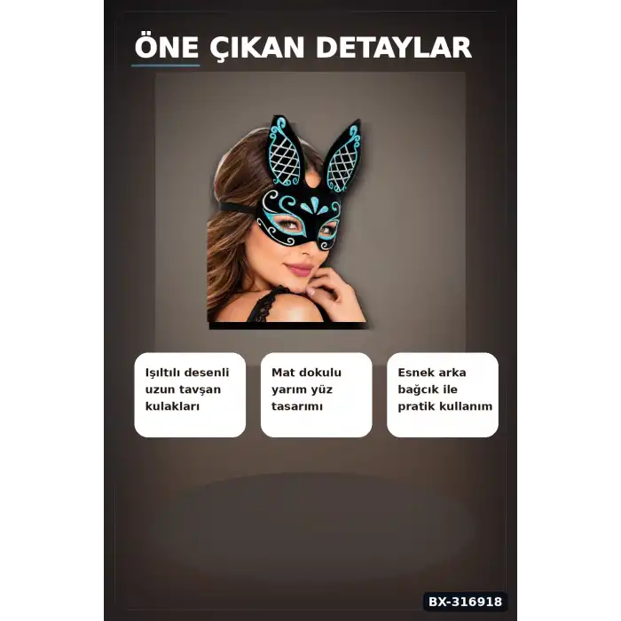 Tavşan Maskesi Süet Kaplama İşlemeli - Balo ve Parti İçin Kostüm Aksesuarı BX-316918