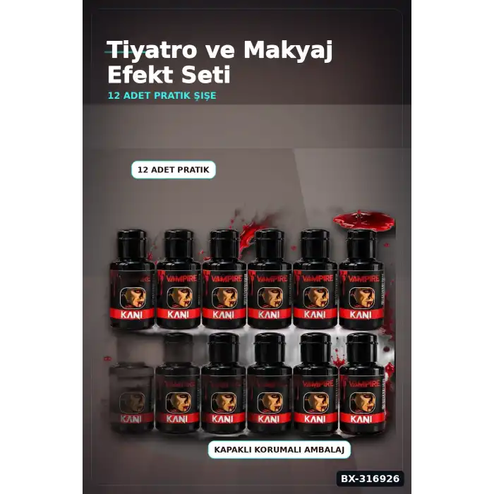 Sahte Kan Efekti 12 Adet - Kostüm Partisi Ve Sahne Tiyatro Kanı BX-316926