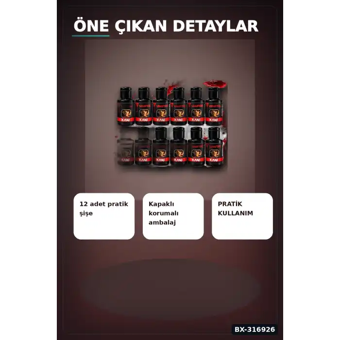Sahte Kan Efekti 12 Adet - Kostüm Partisi Ve Sahne Tiyatro Kanı BX-316926
