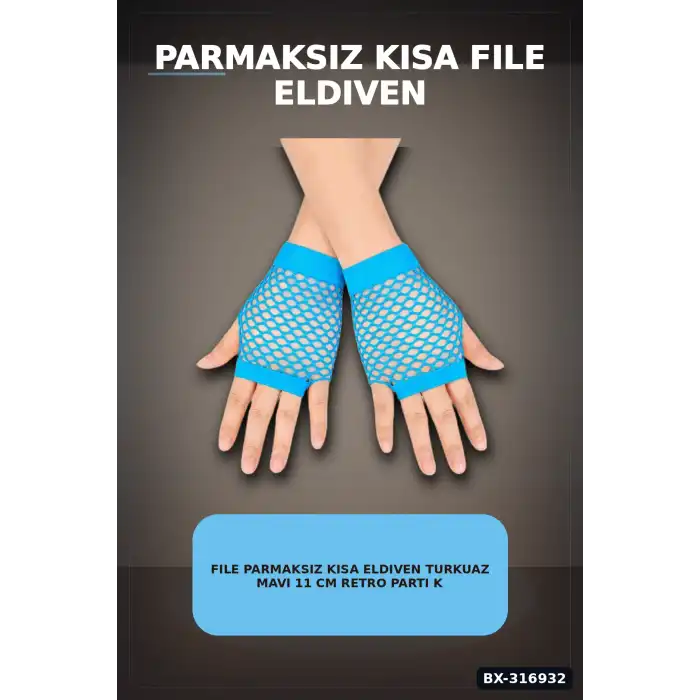 File Parmaksız Kısa Eldiven Turkuaz Mavi 11 cm Retro Parti Kostüm Aksesuarı BX-316932