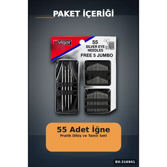 Dikiş İğnesi ve Yorgan İğnesi Seti 55 Parça - 5 Jumbo Yorgan 50 El Dikiş İğne BX-316941