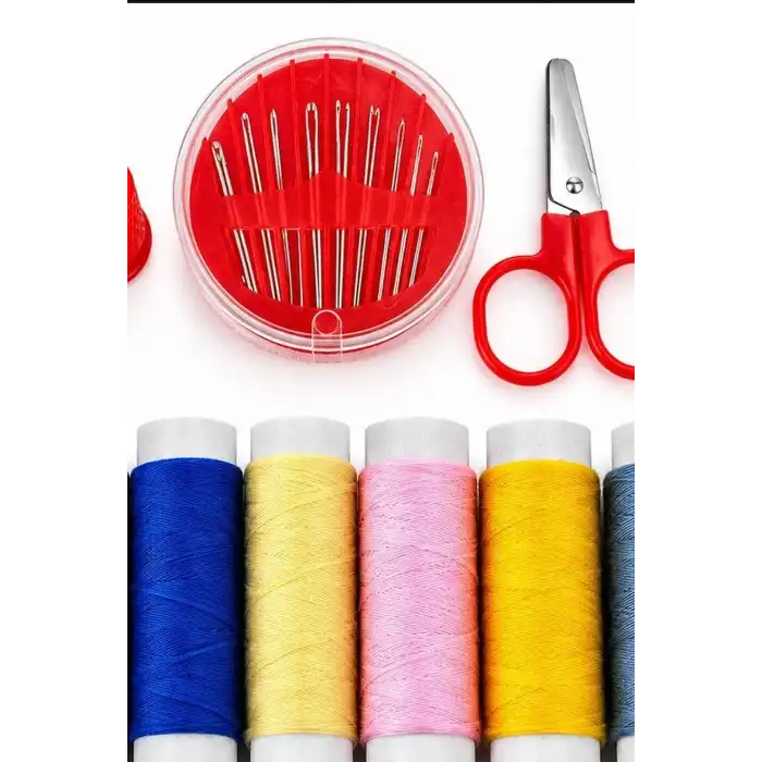 Çantalı Dikiş Seti İplik Mezura Tekstil Makası İğne ve Yüzük Tamir Kiti BX-316943
