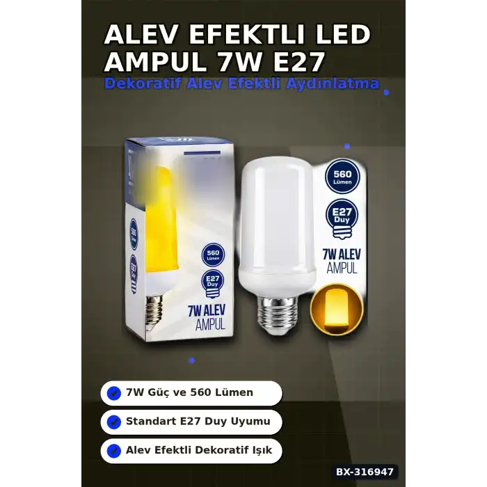 Alev Efektli LED Ampul 7W E27 Duy 560 Lümen IP20 Koruma Dekoratif Lamba BX-316947
