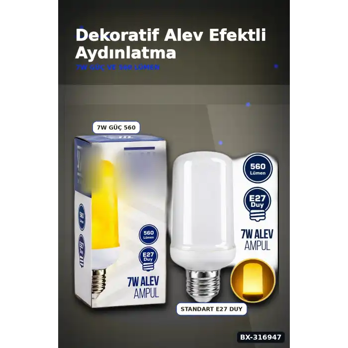 Alev Efektli LED Ampul 7W E27 Duy 560 Lümen IP20 Koruma Dekoratif Lamba BX-316947