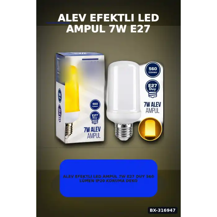 Alev Efektli LED Ampul 7W E27 Duy 560 Lümen IP20 Koruma Dekoratif Lamba BX-316947