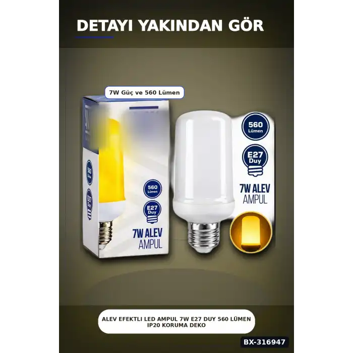 Alev Efektli LED Ampul 7W E27 Duy 560 Lümen IP20 Koruma Dekoratif Lamba BX-316947