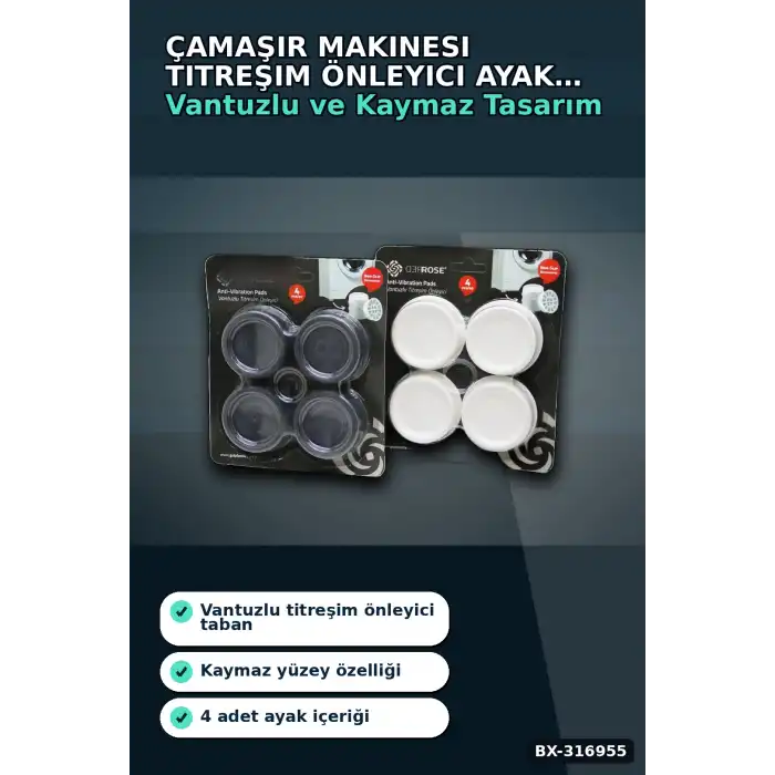 Çamaşır Makinesi Titreşim Önleyici Ayak Seti Küçük Beyaz 4 Parça Gereç BX-316955