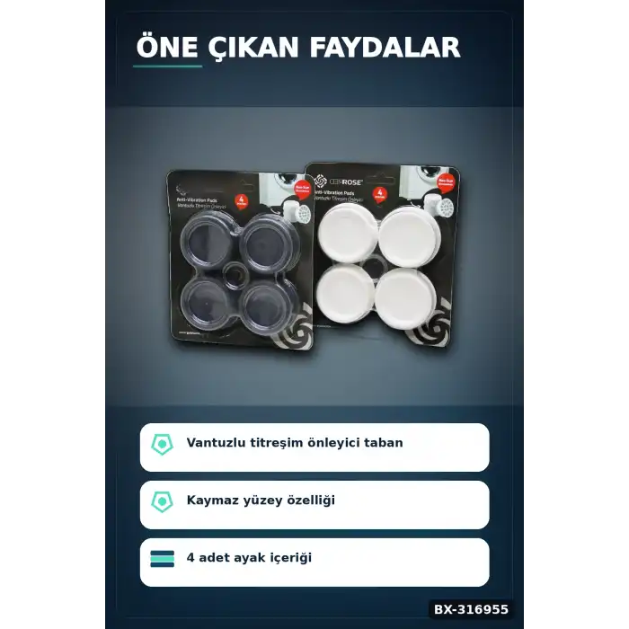 Çamaşır Makinesi Titreşim Önleyici Ayak Seti Küçük Beyaz 4 Parça Gereç BX-316955