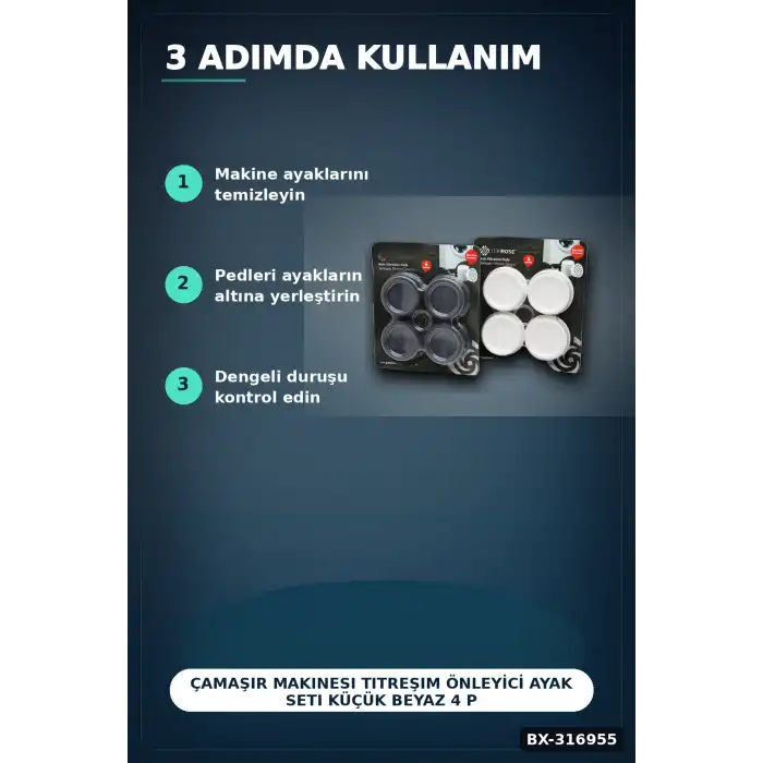 Çamaşır Makinesi Titreşim Önleyici Ayak Seti Küçük Beyaz 4 Parça Gereç BX-316955
