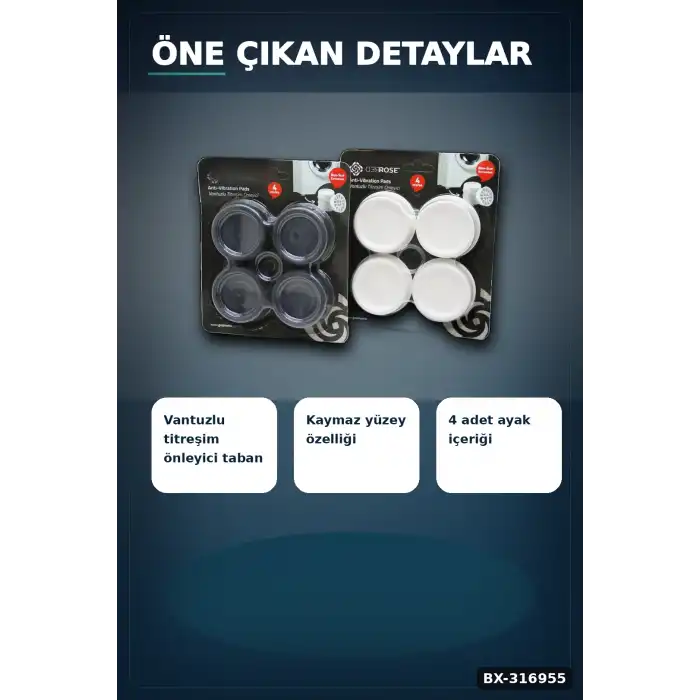 Çamaşır Makinesi Titreşim Önleyici Ayak Seti Küçük Beyaz 4 Parça Gereç BX-316955