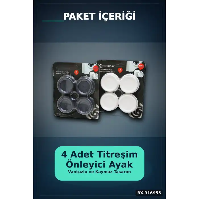 Çamaşır Makinesi Titreşim Önleyici Ayak Seti Küçük Beyaz 4 Parça Gereç BX-316955