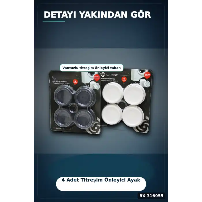 Çamaşır Makinesi Titreşim Önleyici Ayak Seti Küçük Beyaz 4 Parça Gereç BX-316955