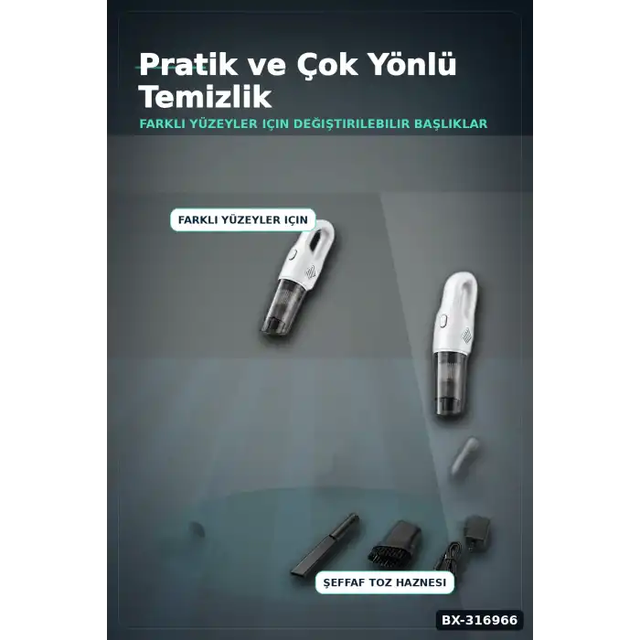 Dikey Süpürge Şarjlı Kablosuz El Süpürgesi 2si 1 Arada Ev Araç Temizliği BX-316966