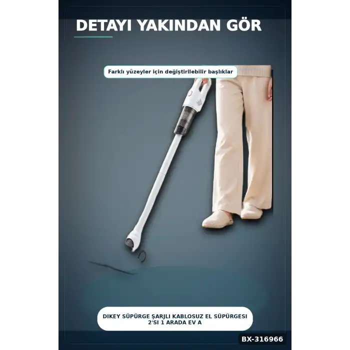Dikey Süpürge Şarjlı Kablosuz El Süpürgesi 2si 1 Arada Ev Araç Temizliği BX-316966