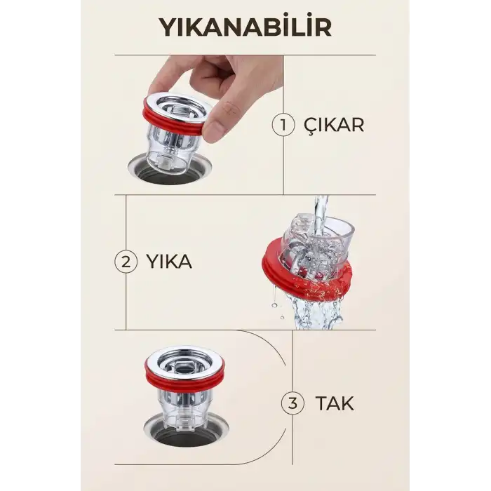 Vidasız Anti Koku Banyo Gider Sifonu Çek Valfli Böcek Önleyici Duş Süzgeci