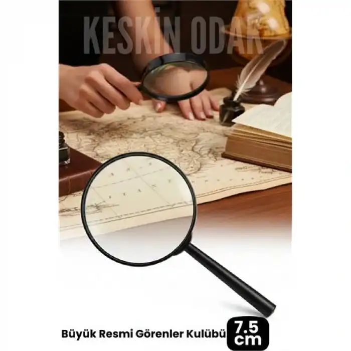 7.5 cm Optik Lensli El Tipi Büyüteç | Profesyonel Okuma, Hobi, Koleksiyon Merceği