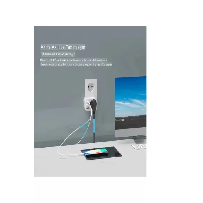 Ac-115 2500w 3.4a 2usb 1type-c 1soket Akım Korumalı Şarj Adaptörü Priz Çoğaltıcı