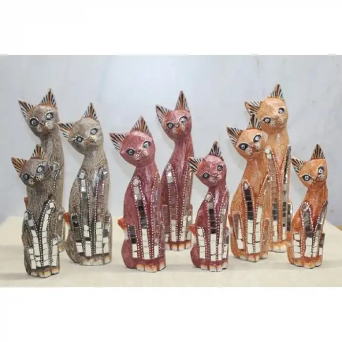 Ahşap 3lü Kedi Seti 30 Cm Model 2