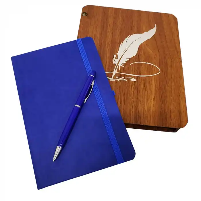Ahşap Kutulu Defter ve Kalem Seti