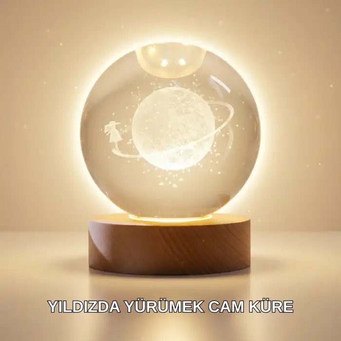 Ahşap Standlı Sarı Işıklı Dekoratif Küre Kız Figürü Tasarım