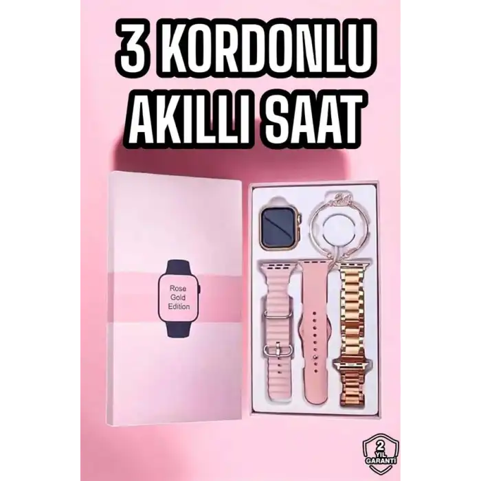 Akıllı Saat Amoled Ekran 3 Kordonlu Aksesuar Hediyeli Sesli Görüşme
