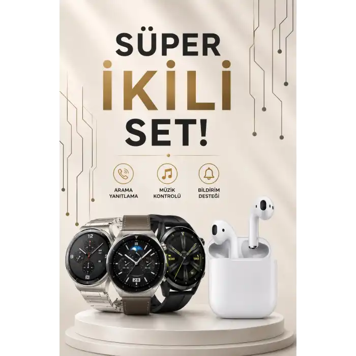 Akıllı Saat ve Kulaklık Seti Dokunmatik Ekran 5.0 Bluetooth Bağlantılı Sesli Görüşme