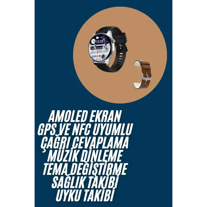 Akıllı Saat Yuvarlak Ekran Sesli Görüşme Özellikli Siyah Akıllı Unisex Kol Saati