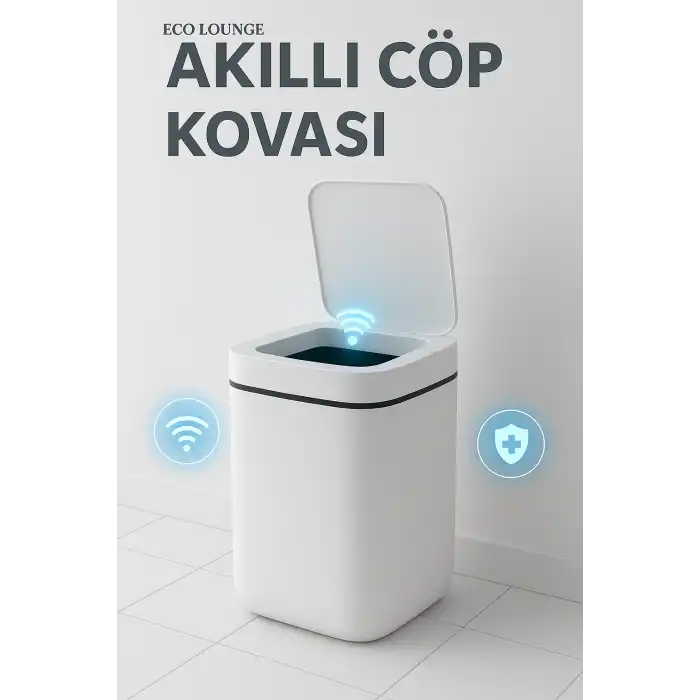 Akıllı Sensörlü Antibakteriyel Çöp Kovası 20 Litre Çöp Kutusu, Çöp Torbası Uyumlu Kapak