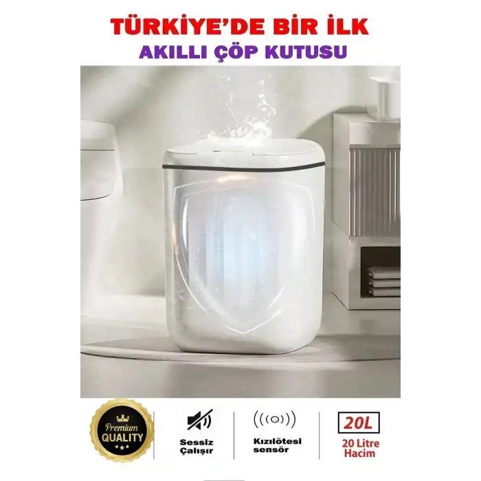 Akıllı Teknolojik Çöp Kutusu Otomatik Sensörlu Çöp Tenekesi Pilli Çöp Kovası 20L