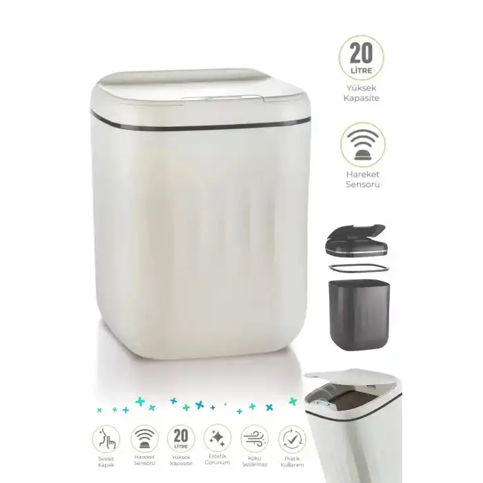 Akıllı Teknolojik Sensörlü Çöp Kovası Işık Antibakteriyel Koku Geçirmez Mutfak Banyo Wc Ofis 20l Uv