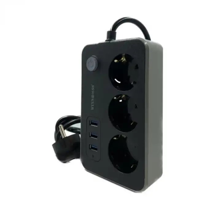Akım Korumalı 3 Prizli 3 USB Girişli Uzatma Kablosu