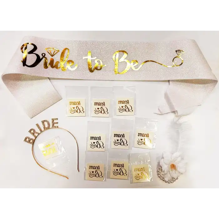 Altın Renk Bride Partisi Seti 13 Parça