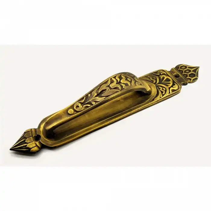 Antika Tarz Dekoratif Pirinç Kubbeli Çekme Kapı Kolu - 396x68 Mm, Antik
