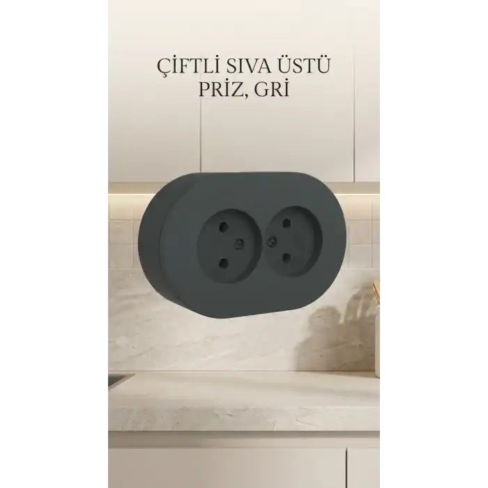 Antrasit Renk Çiftli Sıva Üstü Topraklı Elektrik Priz