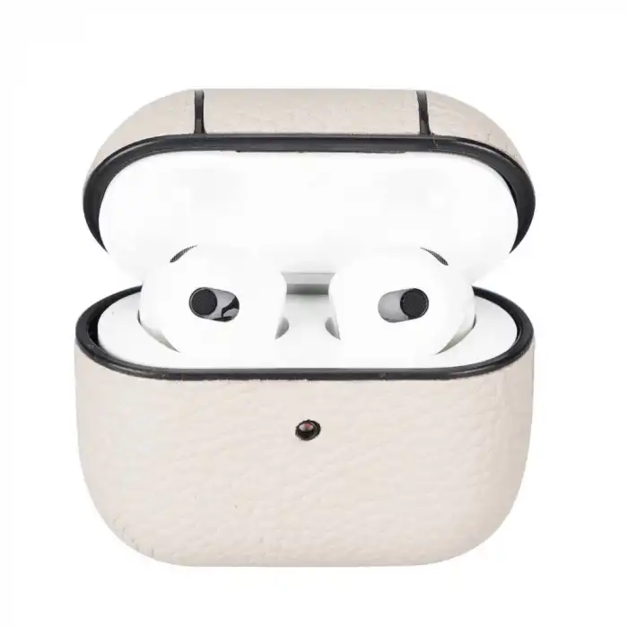 Apple AirPods 3.nesil Uyumlu Deri Kılıf Juni ERC3 Bej