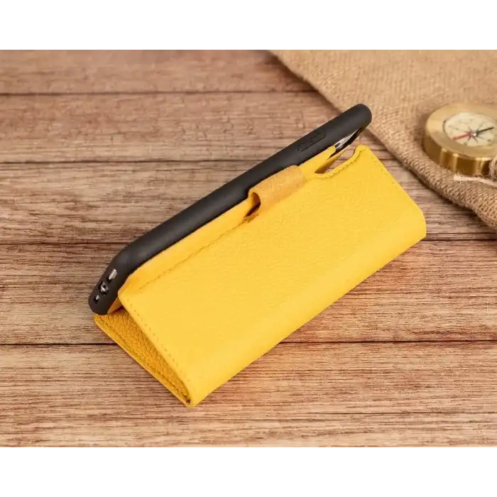 Apple iPhone 11 Pro Max Uyumlu Deri Cüzdanlı Kılıf FL12 Sarı