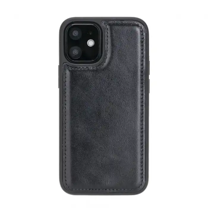 Apple iPhone 12 mini Uyumlu Deri Arka Kapak RST1 Siyah