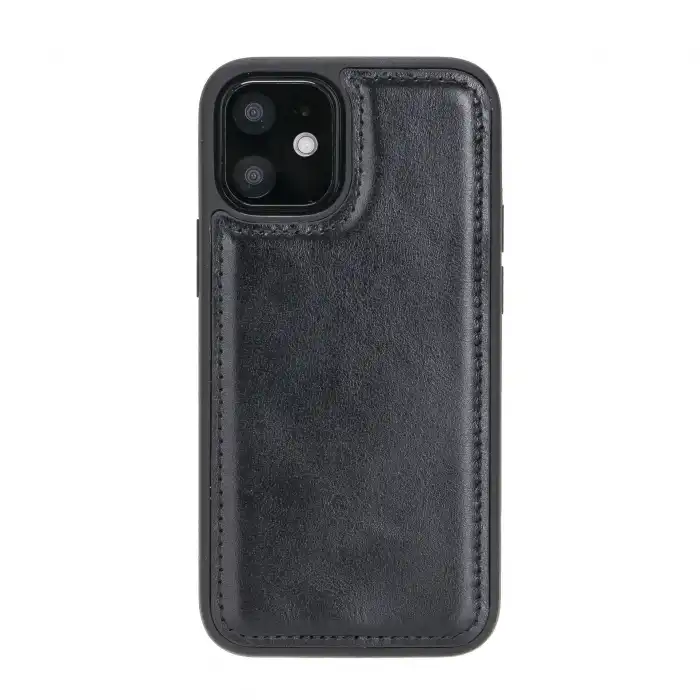 Apple iPhone 12 mini Uyumlu Deri Arka Kapak RST1 Siyah