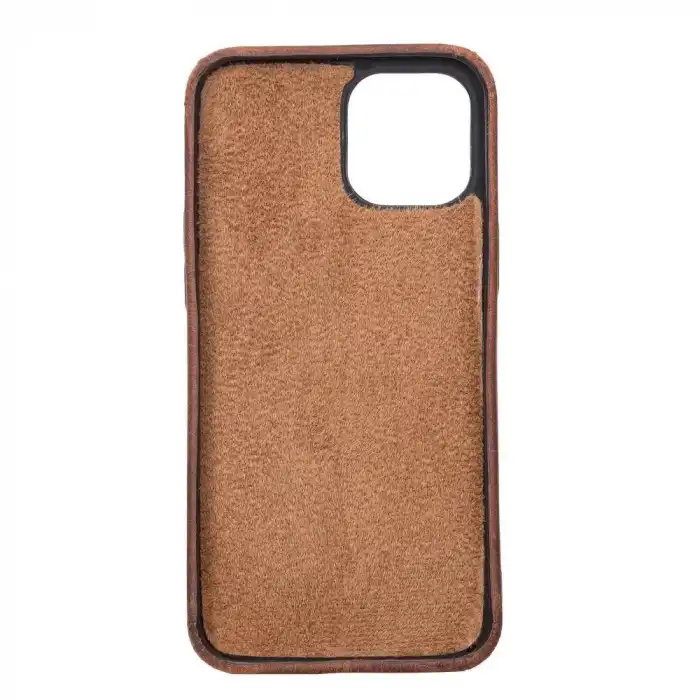 Apple iPhone 12 Pro Max Uyumlu Deri Arka Kapak ROCK G2 Kahve