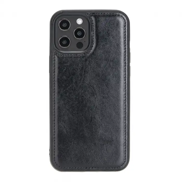 Apple iPhone 12 Pro Max Uyumlu Deri Arka Kapak RST1 Siyah