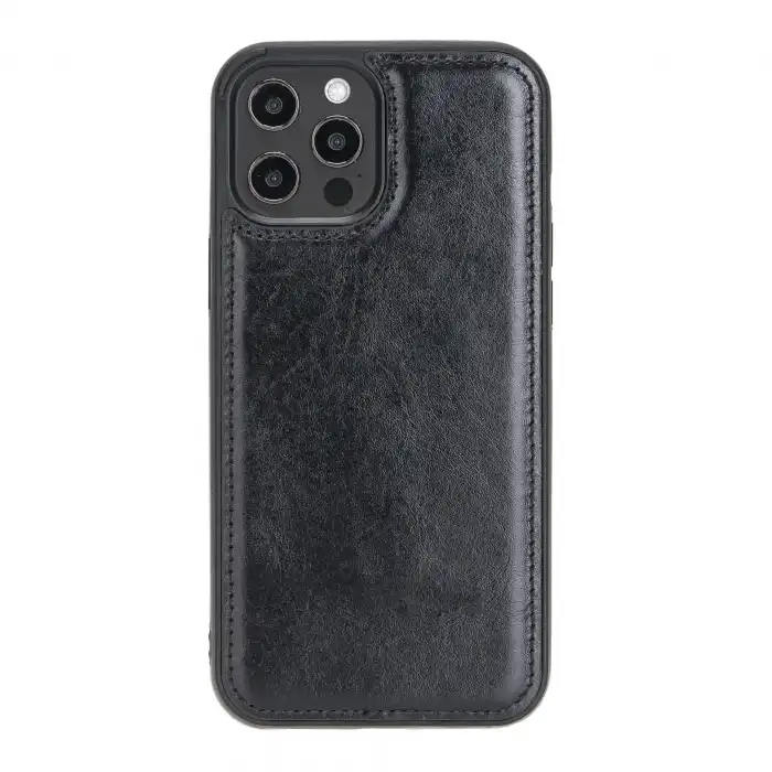 Apple iPhone 12 Pro Max Uyumlu Deri Arka Kapak RST1 Siyah
